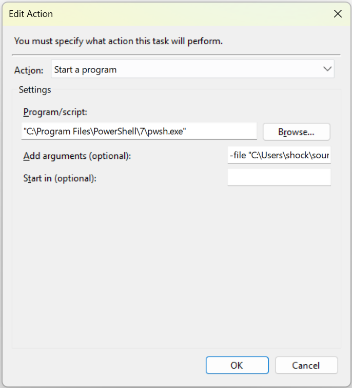 One action step that executes the main upate script using Powershell